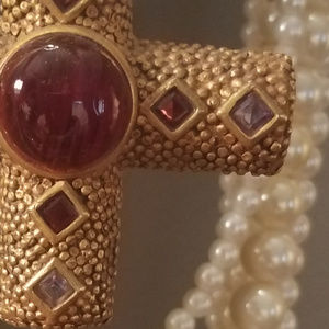 Byzantine Pendant w/ Baroque Pearl, Heavy Chain